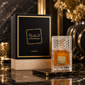 Lattafa Khamrah Eau de Parfum 100ml luxury fragrance bottle with black and gold presentation box