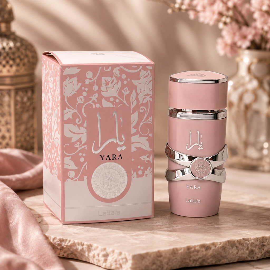 Lattafa Yara Pink Eau de Parfum 100ml perfume bottle and matching box for women